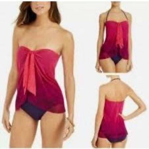 NWT Lauren Ralph Lauren Pink Ombre Palm Flyaway One-Piece Swimsuit Pink ombre/ p - Picture 2 of 8